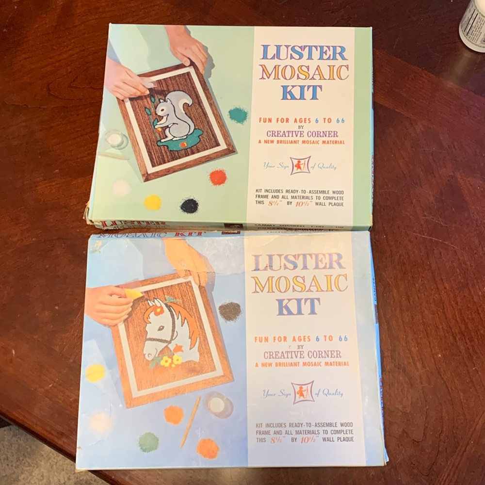 Lot of 2 Vintage Midcentury Luster Mosaic Kit Craft Kit by Creative Corner